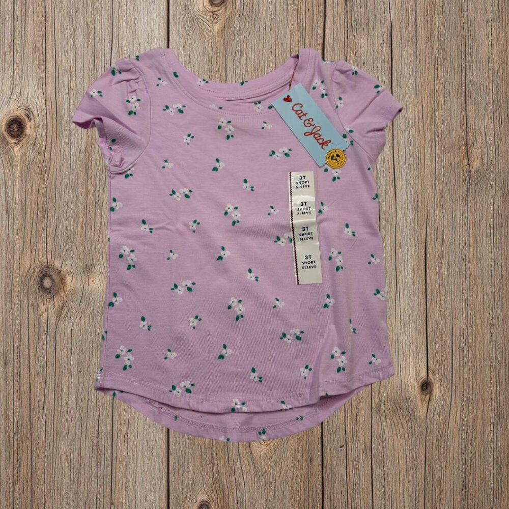 Cat & Jack Toddler Short Sleeve T Shirt Light Purple with Floral Print Size 3T